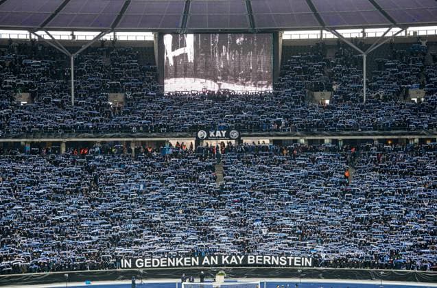 Football, Men, Season 2023 2024, 2 Bundesliga 18 Matchday , Hertha BSC Fortuna Düsseldorf, In memory of the late president Kay Bernstein Hertha BSC , in the picture fans of Hertha with banner In memory of Kay Bernstein, 21 01 2024, Copyright: xMatthiasxKochx