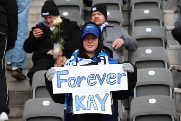 21 01 2024, xtgx, Soccer 2 Bundesliga, Hertha BSC Berlin Fortuna Duesseldorf emspor, v l banner poster sign for the deceased Kay Bernstein mourning grief among the fans DFL DFB REGULATIONS PROHIBIT ANY USE OF PHOTOGRAPHS as IMAGE SEQUENCES and or QUASI VIDEO Berlin