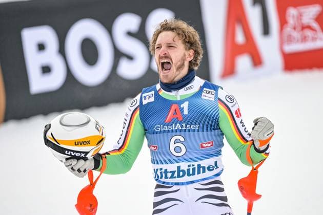 Bilder des Jahres 2024, Sport 01 Januar Sport Themen der Woche KW03 ALPINE SKIING - FIS WC Kitzbuehel KITZBUEHEL,AUSTRIA,21.JAN.24 - ALPINE SKIING - FIS World Cup, Hahnenkamm-race, slalom, men. Image shows the rejoicing of Linus Strasser (GER).  GEPAxpictures xChristianxMoser