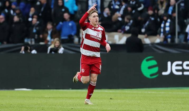 Isak Bergmann Johannesson cheers after 1 1 joy emotion jubilation Sport Football Soccer DFL 2 Bundesliga Men 18 Matchday Season 2023 2024 21 01 2024 Hertha BSC Berlin vs Fortuna Düsseldorf DFL regulations prohibit any use of photographs as image sequences and or quasi video