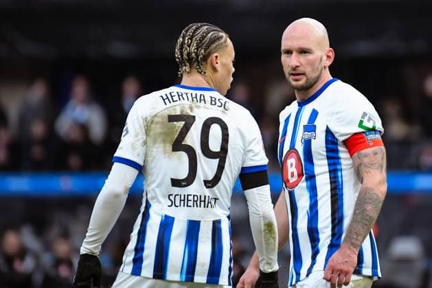 Soccer 2 Bundesliga, Hertha BSC Fortuna Duesseldorf 21 01 2024, xdanx, Soccer 2 Bundesliga, Hertha BSC Fortuna Duesseldorf, v l Derry Scherhant Hertha BSC 39 ,Agustin Rogel Hertha BSC 3 DFL DFB REGULATIONS PROHIBIT ANY USE OF PHOTOGRAPHS as IMAGE SEQUENCES and or QUASI VIDEO Foto Daniel Lakomski Mix1 Berlin Olympiastadion Berlin Berlin Germany EN Copyright: xDanielxLakomskix