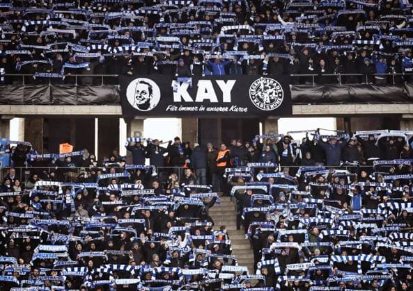 Soccer 2 Bundesliga, Hertha BSC Fortuna Duesseldorf 21 01 2024, xdanx, Soccer 2 Bundesliga, Hertha BSC Fortuna Duesseldorf, v l Ostkurve with a banner KAY Für immer in unserer Kurve DFL DFB REGULATIONS PROHIBIT ANY USE OF PHOTOGRAPHS as IMAGE SEQUENCES and or QUASI VIDEO Foto Daniel Lakomski Mix1 Berlin Olympiastadion Berlin Berlin Germany EN Copyright: xDanielxLakomskix