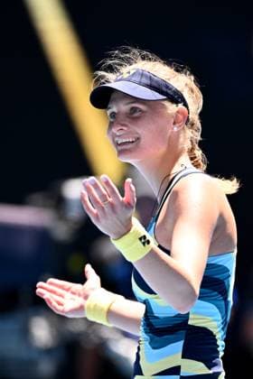 Sport Bilder des Tages TENNIS AUSTRALIAN OPEN, Dayana Yastremska of Ukraine celebrates during her 4th round win against Victoria Azarenka of Belarus on Day 9 of the 2024 Australian Open at Melbourne Park in Melbourne, Monday, January 22, 2024. ( NO ARCHIVING, EDITORIAL USE ONLY, NO USE IN BOOKS WITHOUT CONSENT MELBOURNE VICTORIA AUSTRALIA  Copyright: xJOELxCARRETTx 20240122001892115542