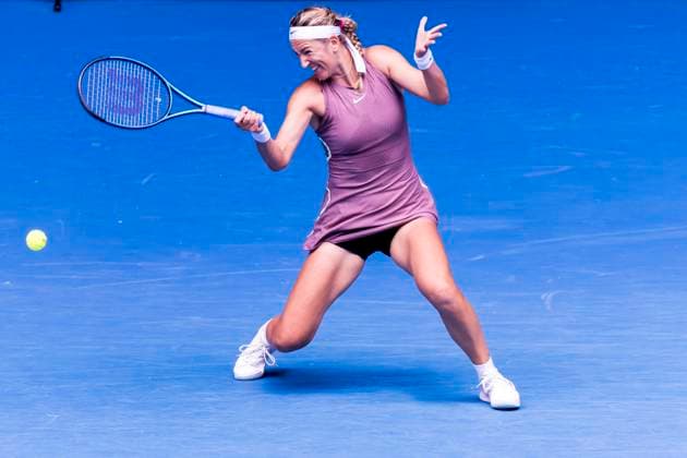 MELBOURNE, VIC - JANUARY 22: Victoria Azarenka of Belarus in action during the 4th round of the 2024 Australian Open on January 22 2024, at Melbourne Park in Melbourne, Australia. (Photo by Jason Heidrich Icon Sportswire) TENNIS: JAN 22 Australian Open EDITORIAL USE ONLY Icon240122051