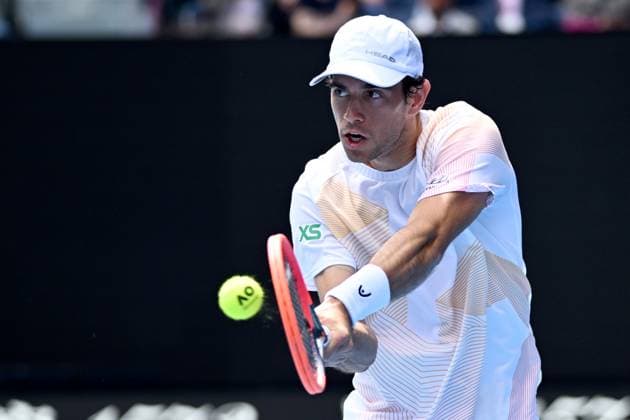 TENNIS AUSTRALIAN OPEN, Nuno Borges of Portugal in action during his 4th round match against Daniil Medvedev of Russia on Day 9 of the 2024 Australian Open at Melbourne Park in Melbourne, Monday, January 22, 2024. ( NO ARCHIVING, EDITORIAL USE ONLY, NO USE IN BOOKS WITHOUT CONSENT MELBOURNE VICTORIA AUSTRALIA  Copyright: xJOELxCARRETTx 20240122001892143011