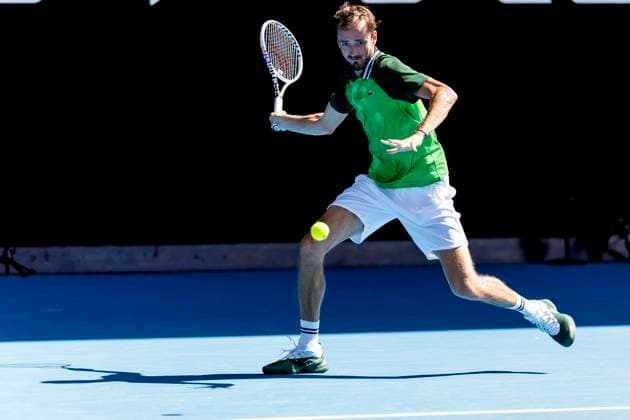MELBOURNE, VIC - JANUARY 22: Daniil Medvedev of Russia in action during the 4th round of the 2024 Australian Open on January 22 2024, at Melbourne Park in Melbourne, Australia. (Photo by Jason Heidrich Icon Sportswire) TENNIS: JAN 22 Australian Open EDITORIAL USE ONLY Icon240122082