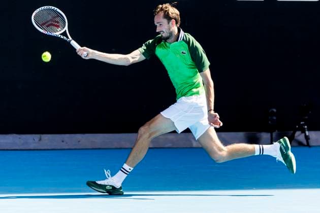 MELBOURNE, VIC - JANUARY 22: Daniil Medvedev of Russia in action during the 4th round of the 2024 Australian Open on January 22 2024, at Melbourne Park in Melbourne, Australia. (Photo by Jason Heidrich Icon Sportswire) TENNIS: JAN 22 Australian Open EDITORIAL USE ONLY Icon240122092