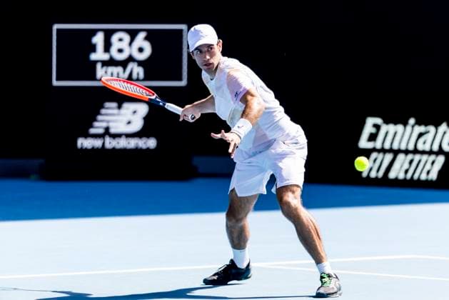 MELBOURNE, VIC - JANUARY 22: Nuno Borges of Portugal in action during the 4th round of the 2024 Australian Open on January 22 2024, at Melbourne Park in Melbourne, Australia. (Photo by Jason Heidrich Icon Sportswire) TENNIS: JAN 22 Australian Open EDITORIAL USE ONLY Icon240122110