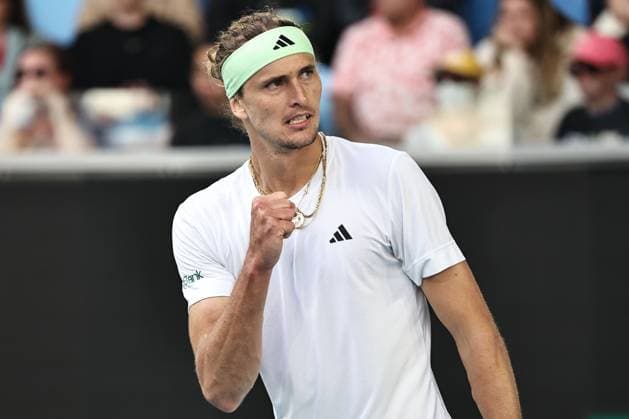 Alexander Zverev, GER, during fourth round of 2024 Australian Open in Melbourne, 22 01 2023