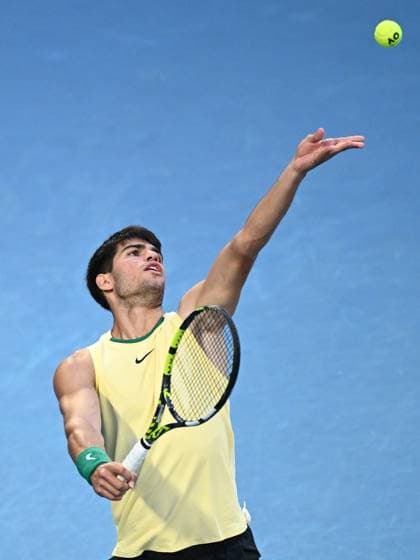 TENNIS AUSTRALIAN OPEN, Carlos Alcaraz of Spain in action during his 4th round match against Miomir Kecmanovic of Serbia on Day 9 of the 2024 Australian Open at Melbourne Park in Melbourne, Monday, January 22, 2024. ( NO ARCHIVING, EDITORIAL USE ONLY, NO USE IN BOOKS WITHOUT CONSENT MELBOURNE VICTORIA AUSTRALIA  Copyright: xJOELxCARRETTx 20240122001892197223