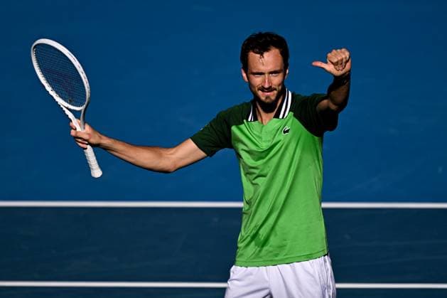 Daniil Medvedev celebrates winning his fourth round match Australian Open, Day Nine, Tennis, Melbourne Park, Melbourne, Australia - 22 Jan 2024  Copyright: xJamesxGourley Shutterstockx 14306291cy