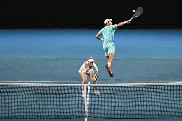 TENNIS AUSTRALIAN OPEN, Matthew Ebden and Storm Hunter of Australia in action during their 2nd round mixed doubles match against Jaimee Fourlis and Andrew Harris of Australia on Day 9 of the 2024 Australian Open at Melbourne Park in Melbourne, Monday, January 22, 2024. ( NO ARCHIVING, EDITORIAL USE ONLY, NO USE IN BOOKS WITHOUT CONSENT MELBOURNE VICTORIA AUSTRALIA  Copyright: xLUKASxCOCHx 20240122001892219043