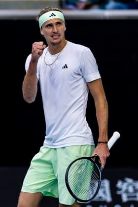 MELBOURNE, VIC - JANUARY 22: Alexander Zverev of Germany celebrates during the 4th round of the 2024 Australian Open on January 22 2024, at Melbourne Park in Melbourne, Australia. (Photo by Jason Heidrich Icon Sportswire) TENNIS: JAN 22 Australian Open EDITORIAL USE ONLY Icon240122153