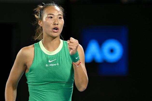 TENNIS AUSTRALIAN OPEN, Qinwen Zheng of China reacts during her 4th round match against Oceane Dodin of France on Day 9 of the 2024 Australian Open at Melbourne Park in Melbourne, Monday, January 22, 2024. ( NO ARCHIVING, EDITORIAL USE ONLY, NO USE IN BOOKS WITHOUT CONSENT MELBOURNE VICTORIA AUSTRALIA  Copyright: xLUKASxCOCHx 20240122001892224159