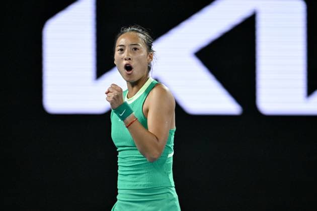 TENNIS AUSTRALIAN OPEN, Qinwen Zheng of China reacts during her 4th round match against Oceane Dodin of France on Day 9 of the 2024 Australian Open at Melbourne Park in Melbourne, Monday, January 22, 2024. ( NO ARCHIVING, EDITORIAL USE ONLY, NO USE IN BOOKS WITHOUT CONSENT MELBOURNE VICTORIA AUSTRALIA  Copyright: xLUKASxCOCHx 20240122001892226645
