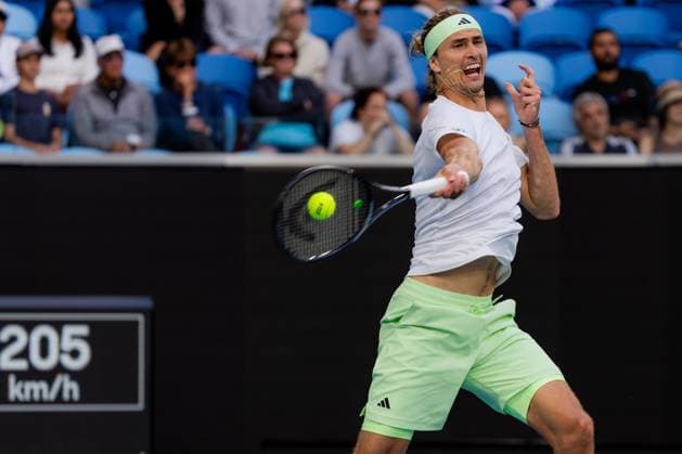 (240122) -- MELBOURNE, Jan. 22, 2024 -- Alexander Zverev competes during the men s singles 4th round match between Alexander Zverev of Germany and Cameron Norrie of Britain at the Australian Open tennis tournament in Melbourne, Australia, Jan. 22, 2024. (Photo by Xinhua) (SP)AUSTRALIA-MELBOURNE-TENNIS-AUSTRALIAN OPEN ChuxChen 