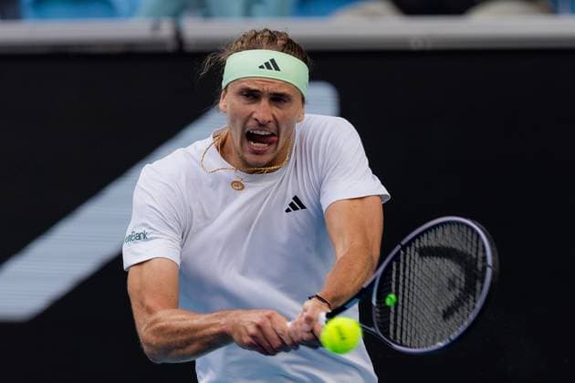 (240122) -- MELBOURNE, Jan. 22, 2024 -- Alexander Zverev competes during the men s singles 4th round match between Alexander Zverev of Germany and Cameron Norrie of Britain at the Australian Open tennis tournament in Melbourne, Australia, Jan. 22, 2024. (Photo by Xinhua) (SP)AUSTRALIA-MELBOURNE-TENNIS-AUSTRALIAN OPEN ChuxChen 