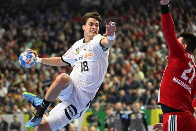 Koln, Germany, 220124. Lanxess Arena. EHF EURO 2024. Germany - Hungary, third match of the second round of the European Handball Championship, group I. In the photo: Julian Koster. Photo: Ante Cizmic CROPIX Hrvatska Copyright: xxAntexCizmicx njemacka_madjarska6-220124