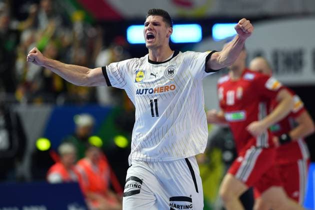 Men s EHF EURO 2024 Germany Hungary on 22 01 2024 at the Lanxess Arena in Cologne Sebastian Heymann Germany cheers xRx