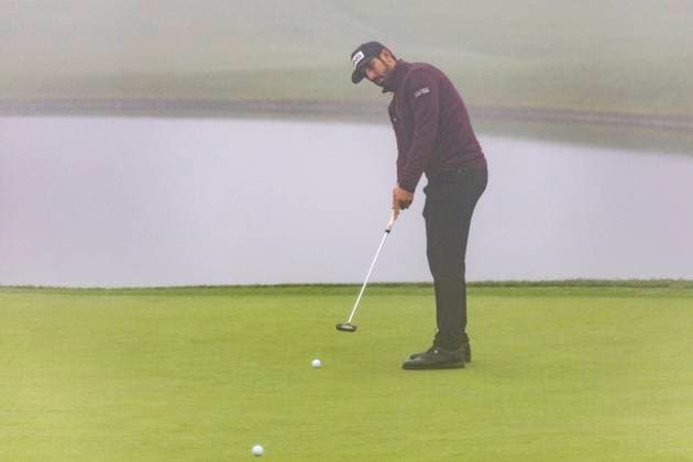 LA JOLLA, CA - JANUARY 22: Mattieu Pavon takes a putt on the South Course 18th on the first practice day before this week™s PGA, Golf Herren Tour Farmer™s Insurance Open, at Torrey Pines Golf Course, Monday, January 22, 2024, in La Jolla, California. (Photo by Tony Ding Icon Sportswire) GOLF: JAN 22 PGA Farmers Insurance Open EDITORIAL USE ONLY Icon46520240122005