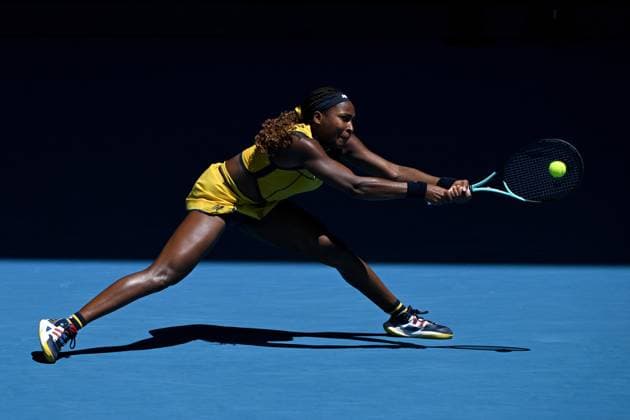 TENNIS AUSTRALIAN OPEN, Coco Gauff of USA plays a return shot during her quarter final match against Marta Kostyuk of Ukraine on Day 10 of the 2024 Australian Open at Melbourne Park in Melbourne, Tuesday, January 23, 2024. ( NO ARCHIVING, EDITORIAL USE ONLY, NO USE IN BOOKS WITHOUT CONSENT MELBOURNE VICTORIA AUSTRALIA  Copyright: xJAMESxROSSx 20240123001892496528