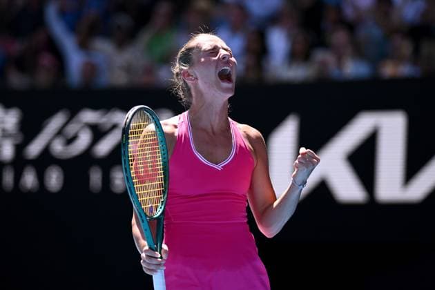 TENNIS AUSTRALIAN OPEN, Marta Kostyuk of Ukraine reacts after winning the tie break in the second set during her quarter final match against Coco Gauff of USA on Day 10 of the 2024 Australian Open at Melbourne Park in Melbourne, Tuesday, January 23, 2024. ( NO ARCHIVING, EDITORIAL USE ONLY, NO USE IN BOOKS WITHOUT CONSENT MELBOURNE VICTORIA AUSTRALIA  Copyright: xJOELxCARRETTx 20240123001892501853