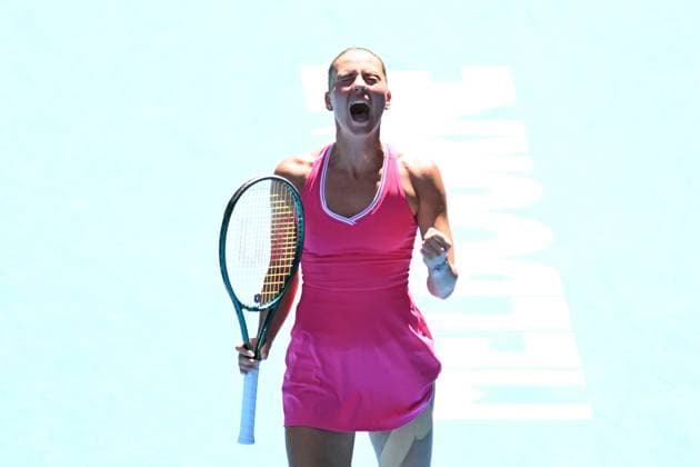 TENNIS AUSTRALIAN OPEN, Marta Kostyuk of Ukraine reacts after winning the tie break in the second set during her quarter final match against Coco Gauff of USA on Day 10 of the 2024 Australian Open at Melbourne Park in Melbourne, Tuesday, January 23, 2024. ( NO ARCHIVING, EDITORIAL USE ONLY, NO USE IN BOOKS WITHOUT CONSENT MELBOURNE VICTORIA AUSTRALIA  Copyright: xLUKASxCOCHx 20240123001892502375