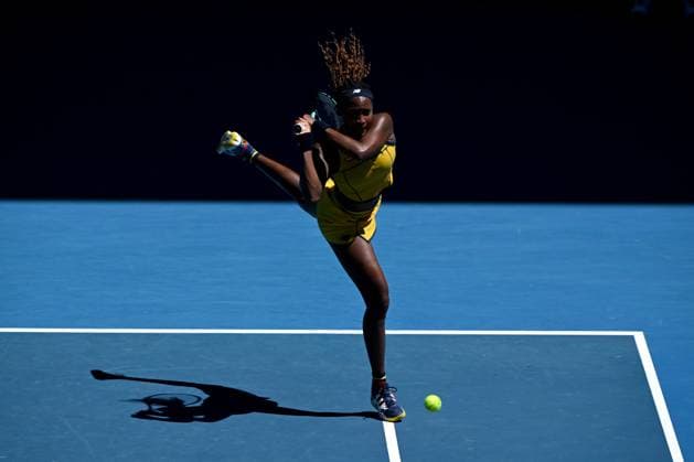 TENNIS AUSTRALIAN OPEN, Coco Gauff of USA plays a return shot during her quarter final match against Marta Kostyuk of Ukraine on Day 10 of the 2024 Australian Open at Melbourne Park in Melbourne, Tuesday, January 23, 2024. ( NO ARCHIVING, EDITORIAL USE ONLY, NO USE IN BOOKS WITHOUT CONSENT MELBOURNE VICTORIA AUSTRALIA  Copyright: xJAMESxROSSx 20240123001892506293