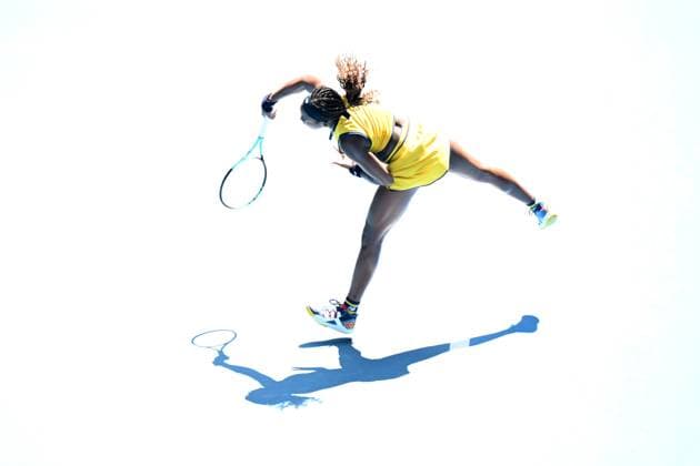 TENNIS AUSTRALIAN OPEN, Coco Gauff of USA serves during her quarter final match against Marta Kostyuk of Ukraine on Day 10 of the 2024 Australian Open at Melbourne Park in Melbourne, Tuesday, January 23, 2024. ( NO ARCHIVING, EDITORIAL USE ONLY, NO USE IN BOOKS WITHOUT CONSENT MELBOURNE VICTORIA AUSTRALIA  Copyright: xLUKASxCOCHx 20240123001892509988