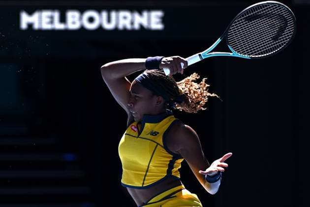 TENNIS AUSTRALIAN OPEN, Coco Gauff of USA plays a return shot during her quarter final match against Marta Kostyuk of Ukraine on Day 10 of the 2024 Australian Open at Melbourne Park in Melbourne, Tuesday, January 23, 2024. ( NO ARCHIVING, EDITORIAL USE ONLY, NO USE IN BOOKS WITHOUT CONSENT MELBOURNE VICTORIA AUSTRALIA  Copyright: xJOELxCARRETTx 20240123001892513234