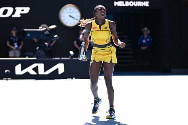 TENNIS AUSTRALIAN OPEN, Coco Gauff of USA celebrates after winning her quarter final match against Marta Kostyuk of Ukraine on Day 10 of the 2024 Australian Open at Melbourne Park in Melbourne, Tuesday, January 23, 2024. ( NO ARCHIVING, EDITORIAL USE ONLY, NO USE IN BOOKS WITHOUT CONSENT MELBOURNE VICTORIA AUSTRALIA  Copyright: xJOELxCARRETTx 20240123001892514612