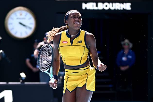 TENNIS AUSTRALIAN OPEN, Coco Gauff of USA celebrates after winning her quarter final match against Marta Kostyuk of Ukraine on Day 10 of the 2024 Australian Open at Melbourne Park in Melbourne, Tuesday, January 23, 2024. ( NO ARCHIVING, EDITORIAL USE ONLY, NO USE IN BOOKS WITHOUT CONSENT MELBOURNE VICTORIA AUSTRALIA  Copyright: xJOELxCARRETTx 20240123001892514945