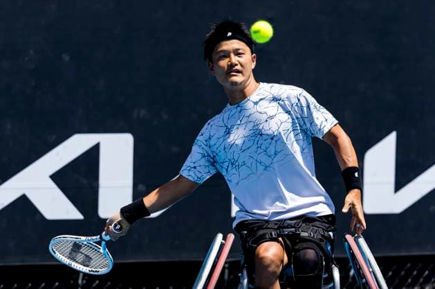 MELBOURNE, VIC - JANUARY 23: Takuya Miki of Japan in action during round 1 of the wheelchair event in the 2024 Australian Open on January 23 2024, at Melbourne Park in Melbourne, Australia. (Photo by Jason Heidrich Icon Sportswire) TENNIS: JAN 23 Australian Open EDITORIAL USE ONLY Icon240123091