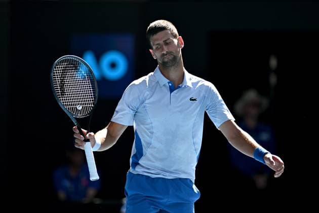 TENNIS AUSTRALIAN OPEN, Novak Djokovic of Serbia reacts during his quarter final match against Taylor Fritz of the USA on Day 10 of the 2024 Australian Open at Melbourne Park in Melbourne, Tuesday, January 23, 2024. ( NO ARCHIVING, EDITORIAL USE ONLY, NO USE IN BOOKS WITHOUT CONSENT MELBOURNE VICTORIA AUSTRALIA  Copyright: xLUKASxCOCHx 20240123001892527031