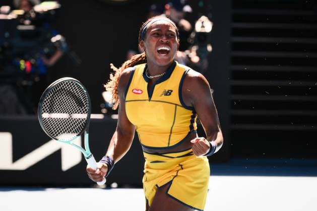 Cori Gauff (USA) celebrates winning her Quarter Final match Australian Open, Day Ten, Tennis, Melbourne Park, Melbourne, Australia - 23 Jan 2024  Copyright: xJamesxGourley Shutterstockx 14312084c