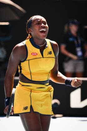 Cori Gauff (USA) celebrates winning her Quarter Final match Australian Open, Day Ten, Tennis, Melbourne Park, Melbourne, Australia - 23 Jan 2024  Copyright: xJamesxGourley Shutterstockx 14312084a