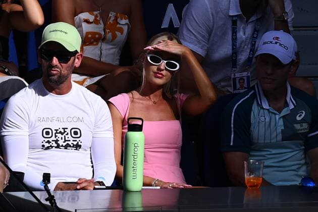TENNIS AUSTRALIAN OPEN, Morgan Riddle, the girlfriend of Taylor Fritzof the USA watches on during the quarter final match between Novak Djokovic of Serbia and Taylor Fritz of the USA on Day 10 of the 2024 Australian Open at Melbourne Park in Melbourne, Tuesday, January 23, 2024. ( NO ARCHIVING, EDITORIAL USE ONLY, NO USE IN BOOKS WITHOUT CONSENT MELBOURNE VICTORIA AUSTRALIA  Copyright: xJOELxCARRETTx 20240123001892537241