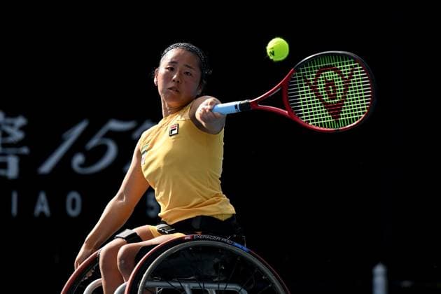TENNIS AUSTRALIAN OPEN, Yui Kamiji of Japan plays a shot during her first round wheelchair singles match against Lizzy De Greef of the Netherlands on Day 10 of the 2024 Australian Open at Melbourne Park in Melbourne, Tuesday, January 23, 2024. ( NO ARCHIVING, EDITORIAL USE ONLY, NO USE IN BOOKS WITHOUT CONSENT MELBOURNE VICTORIA AUSTRALIA  Copyright: xLUKASxCOCHx 20240123001892539460