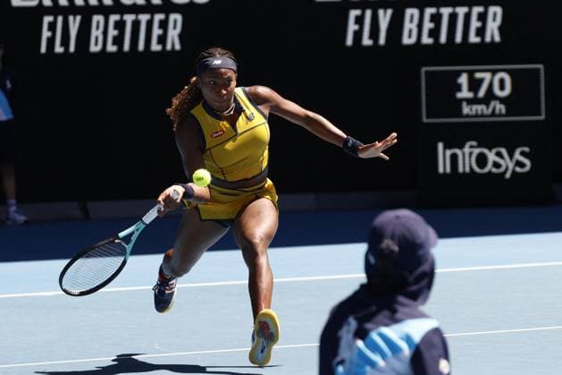 International Tennis match - Australian Open Coco Gauff (USA) in action during their Quarterfinals singles match against Marta Kostyuk (UKR) during Australian Open, International Tennis match in Melbourne, Australia, January 23 2024 Melbourne Australia  Copyright: xIPAxSport ABACAx