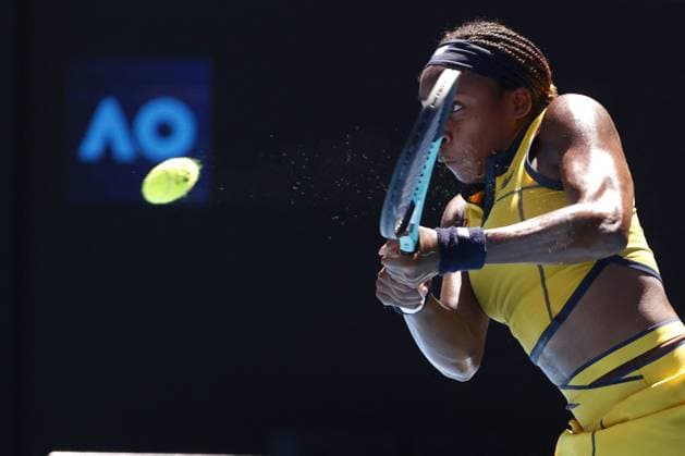 International Tennis match - Australian Open Coco Gauff (USA) in action during their Quarterfinals singles match against Marta Kostyuk (UKR) during Australian Open, International Tennis match in Melbourne, Australia, January 23 2024 Melbourne Australia  Copyright: xIPAxSport ABACAx