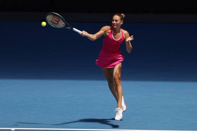 International Tennis match - Australian Open Marta Kostyuk (UKR) in action during their Quarterfinals singles match against Coco Gauff (USA) during Australian Open, International Tennis match in Melbourne, Australia, January 23 2024 Melbourne Australia  Copyright: xIPAxSport ABACAx