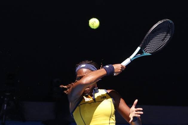 International Tennis match - Australian Open Coco Gauff (USA) in action during their Quarterfinals singles match against Marta Kostyuk (UKR) during Australian Open, International Tennis match in Melbourne, Australia, January 23 2024 Melbourne Australia  Copyright: xIPAxSport ABACAx