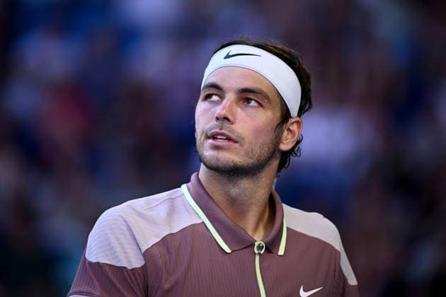TENNIS AUSTRALIAN OPEN, Taylor Fritz of the USA looks on during his quarter final match against Novak Djokovic of Serbia on Day 10 of the 2024 Australian Open at Melbourne Park in Melbourne, Tuesday, January 23, 2024. ( NO ARCHIVING, EDITORIAL USE ONLY, NO USE IN BOOKS WITHOUT CONSENT MELBOURNE VICTORIA AUSTRALIA  Copyright: xJOELxCARRETTx 20240123001892547452