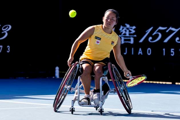 MELBOURNE, VIC - JANUARY 23: Yoi Kamiji of Japan in action during round 1 of the wheelchair event in the 2024 Australian Open on January 23 2024, at Melbourne Park in Melbourne, Australia. (Photo by Jason Heidrich Icon Sportswire) TENNIS: JAN 23 Australian Open EDITORIAL USE ONLY Icon240123097