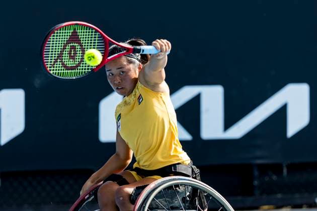 MELBOURNE, VIC - JANUARY 23: Yoi Kamiji of Japan in action during round 1 of the wheelchair event in the 2024 Australian Open on January 23 2024, at Melbourne Park in Melbourne, Australia. (Photo by Jason Heidrich Icon Sportswire) TENNIS: JAN 23 Australian Open EDITORIAL USE ONLY Icon240123109
