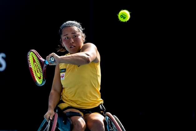 MELBOURNE, VIC - JANUARY 23: Yoi Kamiji of Japan in action during round 1 of the wheelchair event in the 2024 Australian Open on January 23 2024, at Melbourne Park in Melbourne, Australia. (Photo by Jason Heidrich Icon Sportswire) TENNIS: JAN 23 Australian Open EDITORIAL USE ONLY Icon240123111