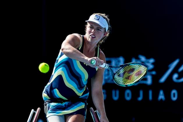 MELBOURNE, VIC - JANUARY 23: Lizzy De Greef of the Netherlands in action during round 1 of the wheelchair event in the 2024 Australian Open on January 23 2024, at Melbourne Park in Melbourne, Australia. (Photo by Jason Heidrich Icon Sportswire) TENNIS: JAN 23 Australian Open EDITORIAL USE ONLY Icon240123119