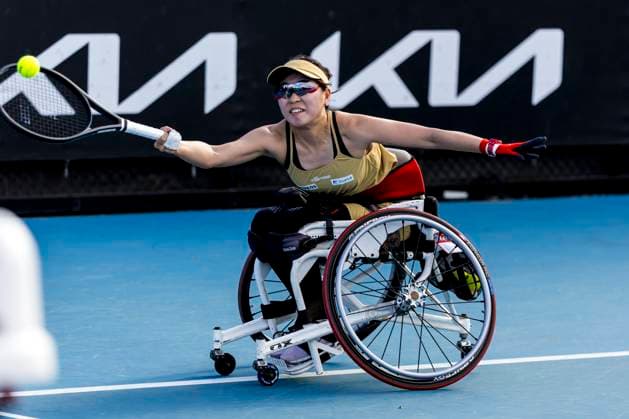 MELBOURNE, VIC - JANUARY 23: Momoko Ohtani of Japan in action during round 1 of the wheelchair event in the 2024 Australian Open on January 23 2024, at Melbourne Park in Melbourne, Australia. (Photo by Jason Heidrich Icon Sportswire) TENNIS: JAN 23 Australian Open EDITORIAL USE ONLY Icon240123133