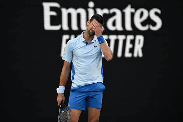 TENNIS AUSTRALIAN OPEN, Novak Djokovic of Serbia reacts during his quarter final match against Taylor Fritz of the USA on Day 10 of the 2024 Australian Open at Melbourne Park in Melbourne, Tuesday, January 23, 2024. ( NO ARCHIVING, EDITORIAL USE ONLY, NO USE IN BOOKS WITHOUT CONSENT MELBOURNE VICTORIA AUSTRALIA  Copyright: xLUKASxCOCHx 20240123001892556805