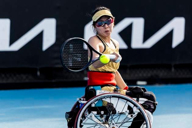 MELBOURNE, VIC - JANUARY 23: Momoko Ohtani of Japan in action during round 1 of the wheelchair event in the 2024 Australian Open on January 23 2024, at Melbourne Park in Melbourne, Australia. (Photo by Jason Heidrich Icon Sportswire) TENNIS: JAN 23 Australian Open EDITORIAL USE ONLY Icon240123138